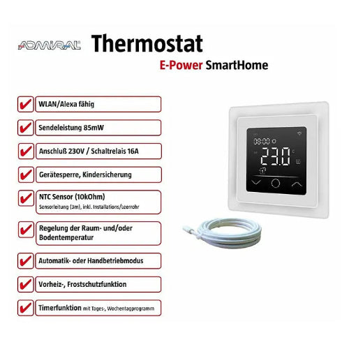 Admiral Thermostat Smart-Home für Elektro Fußbodenheizung E-Power