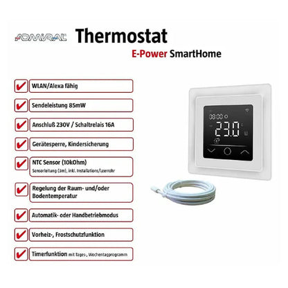 Admiral Thermostat Smart-Home für Elektro Fußbodenheizung E-Power